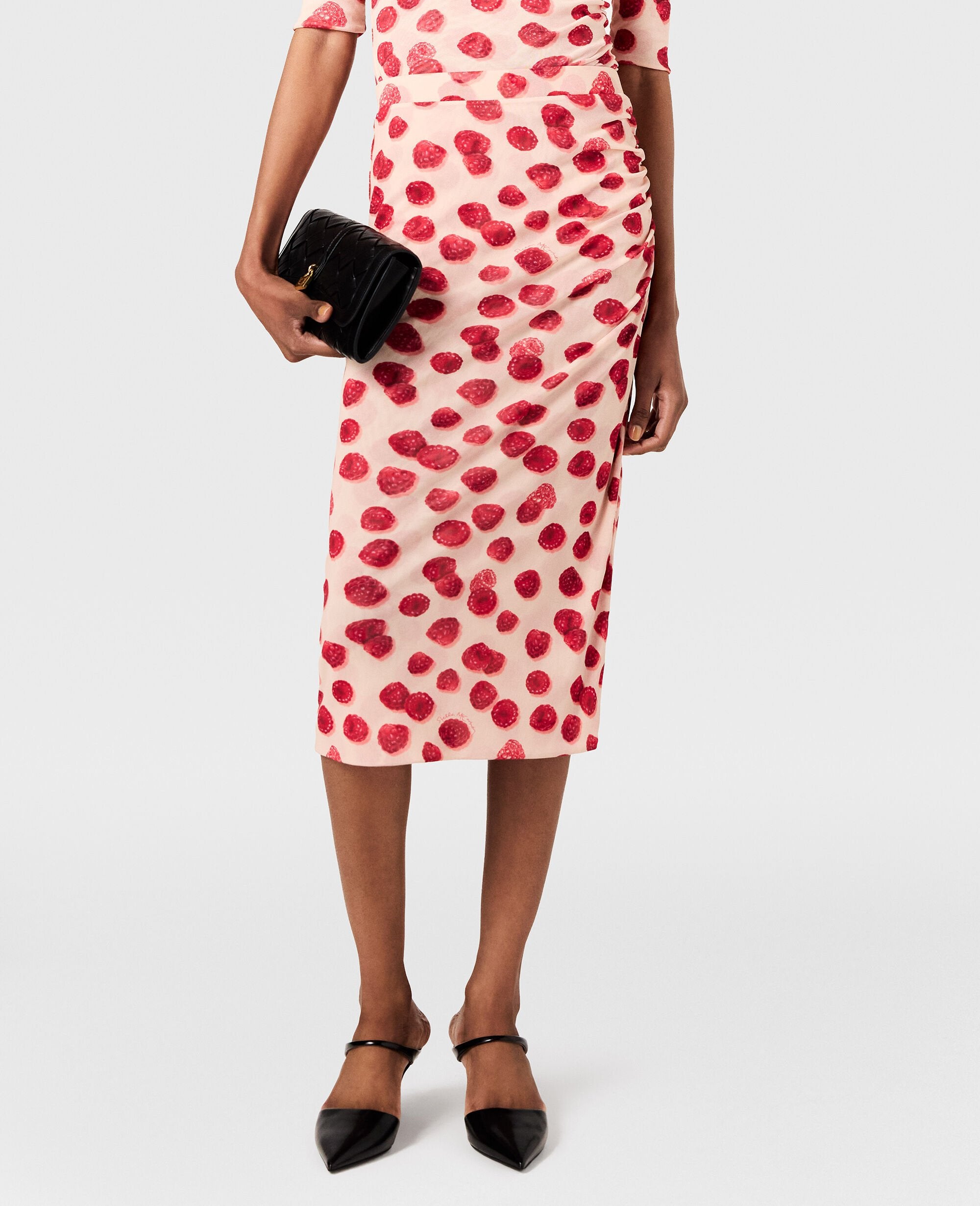 Raspberry Print Mesh Midi Skirt