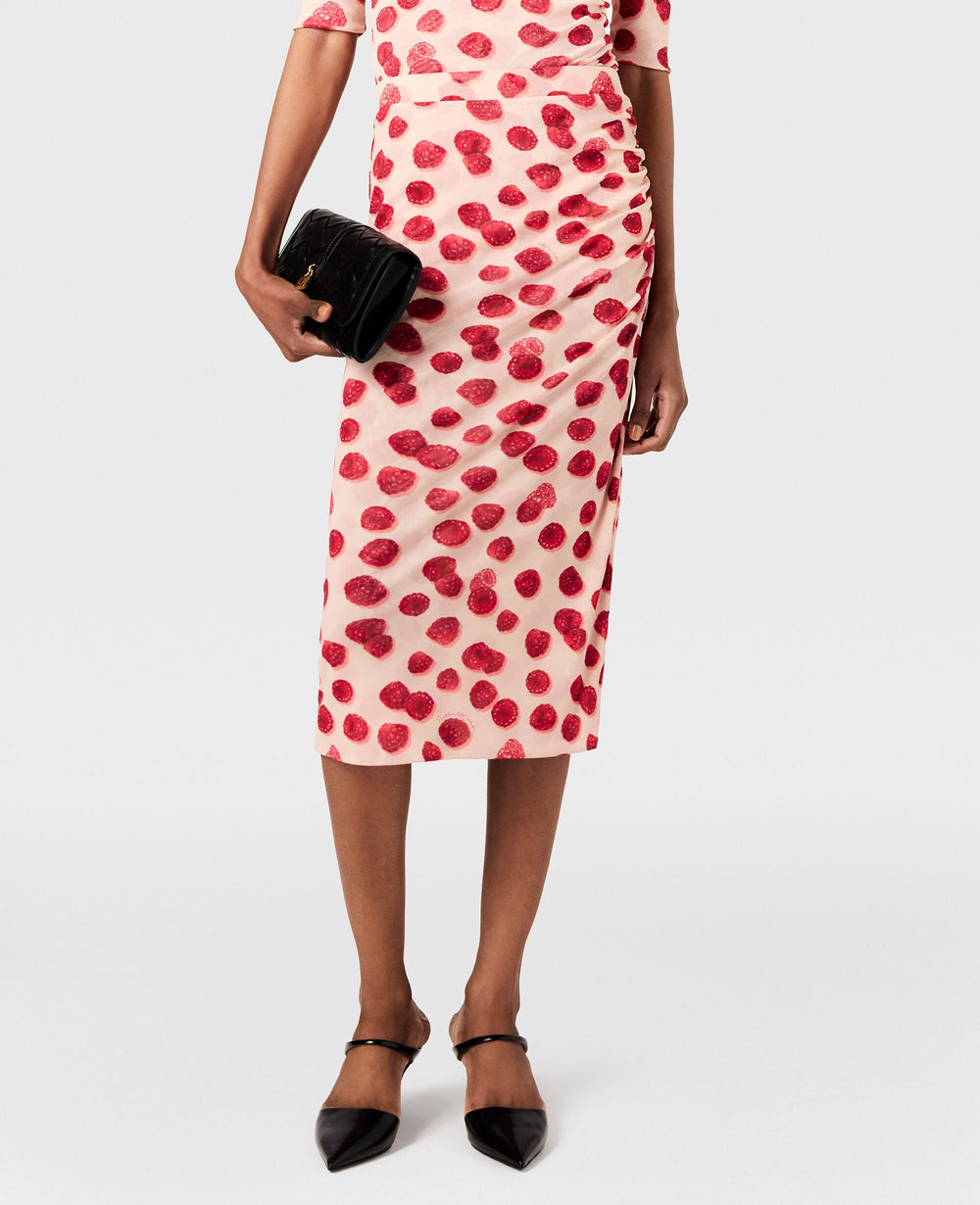 Raspberry Print Mesh Midi Skirt
