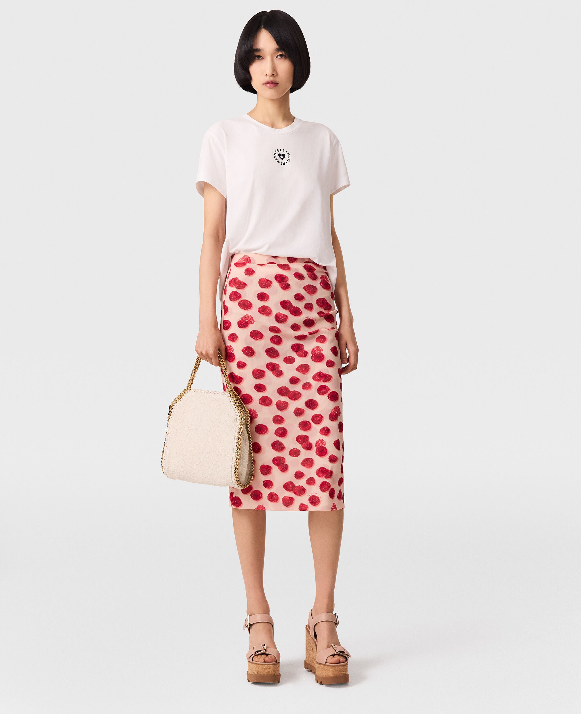 Raspberry Print Mesh Midi Skirt