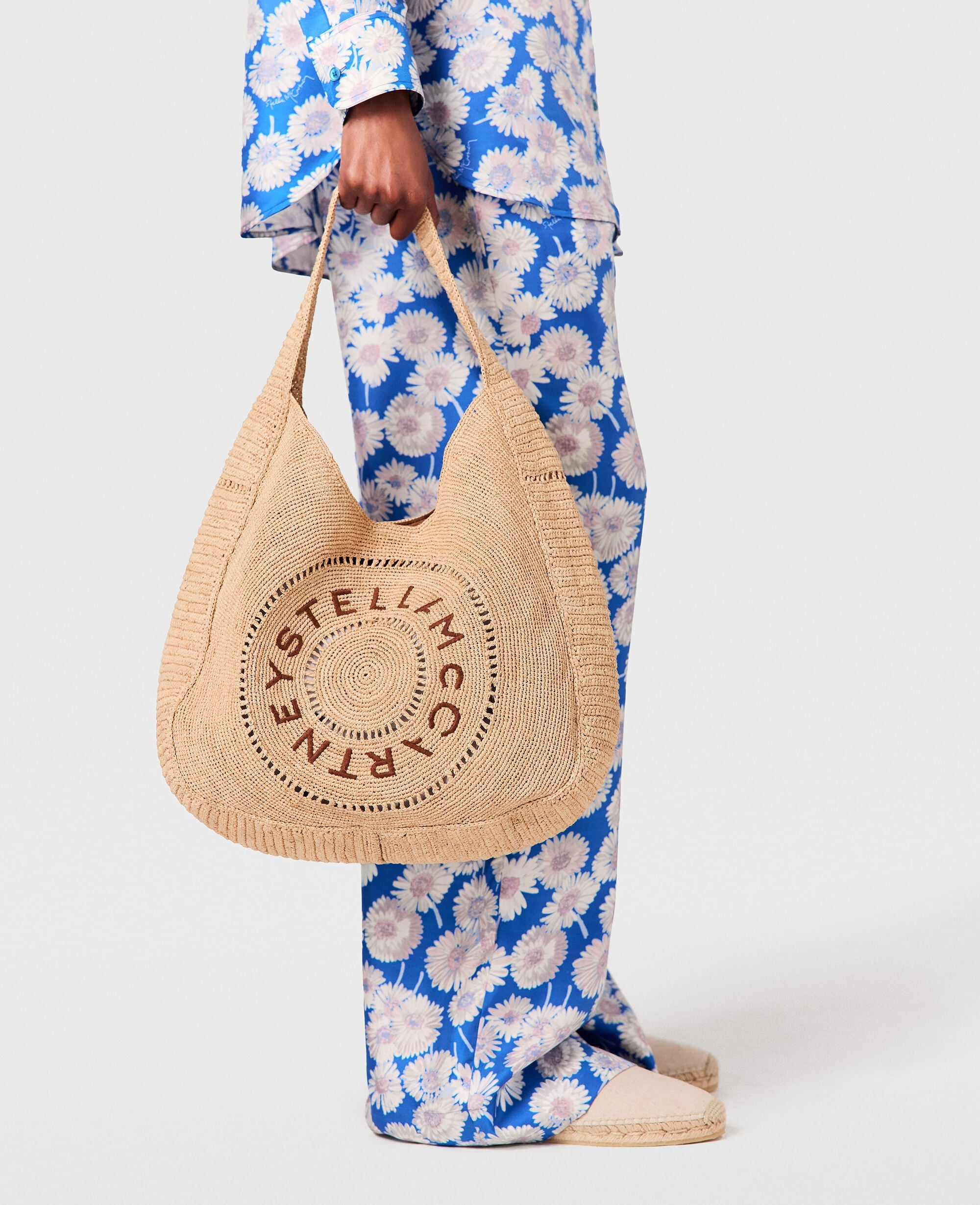 Logo Large Crochet Raffia Hobo Bag