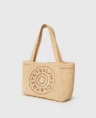 Logo Small Crochet Raffia Tote Bag