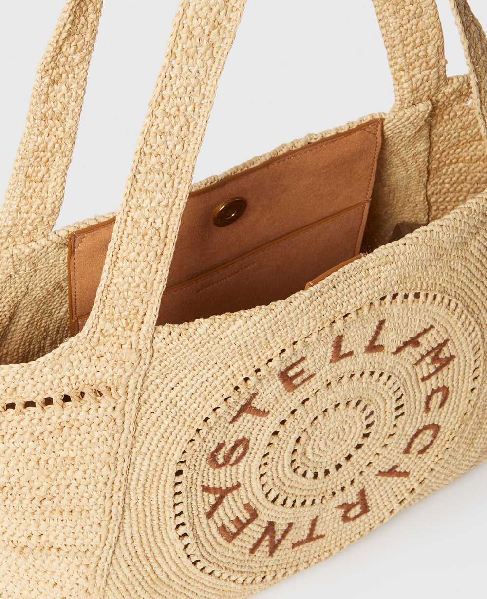 Logo Small Crochet Raffia Tote Bag