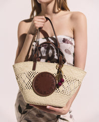 Logo Raffia Crochet Medium Tote Bag