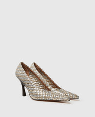 Elsa  Woven Metallic Kitten Heel Pump