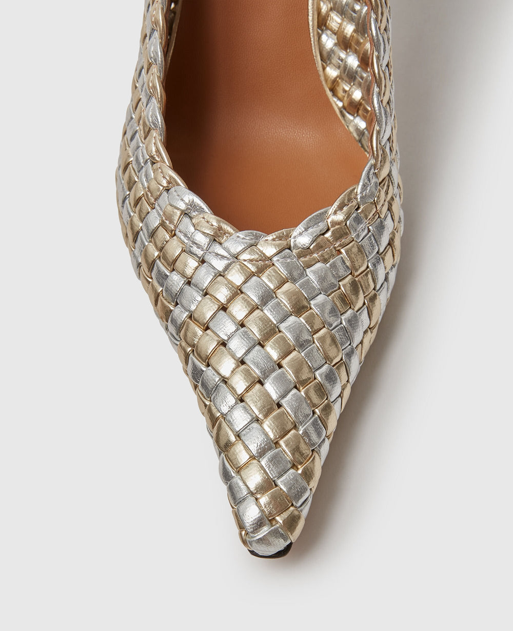 Elsa  Woven Metallic Kitten Heel Pump