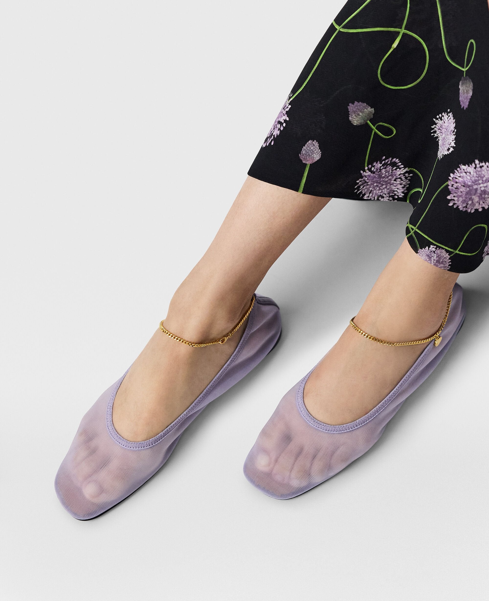 Chain-Detail Stretch Ballerina Flats