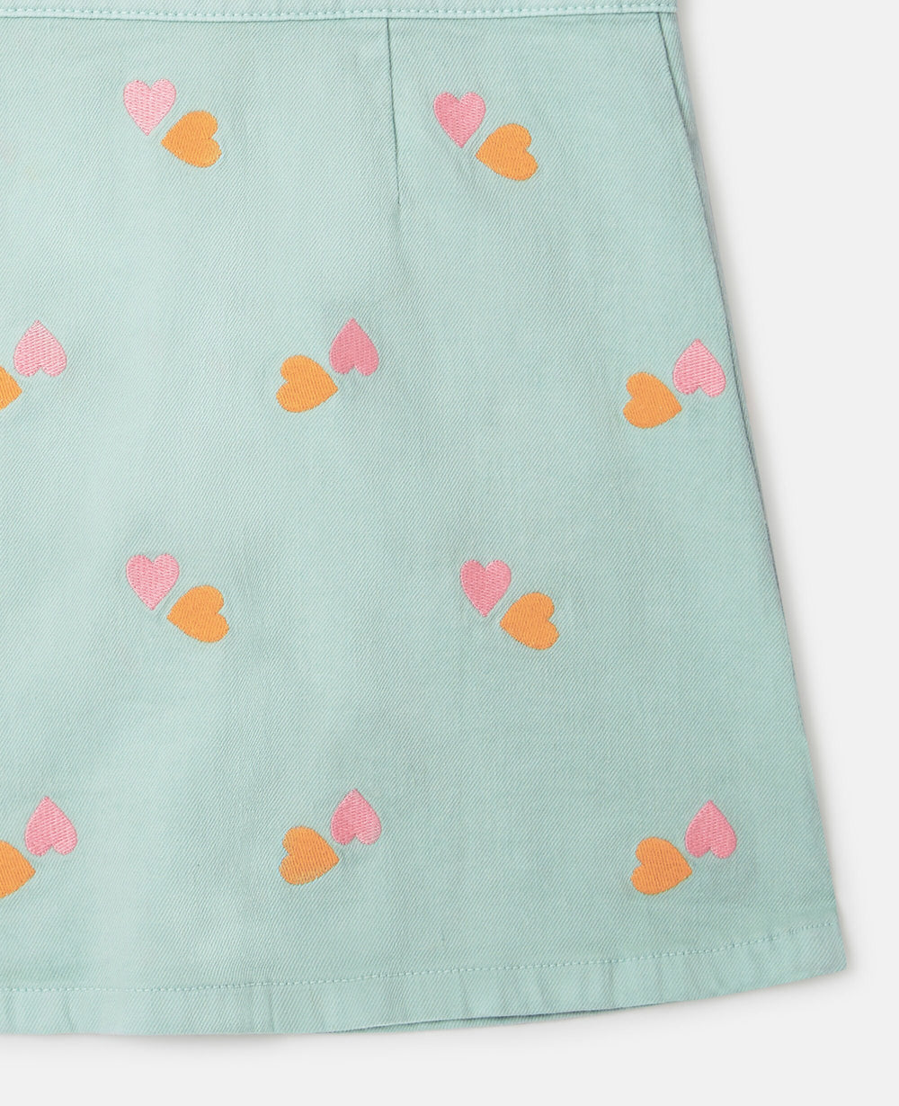 Heart-Embroidered Gabardine Dress