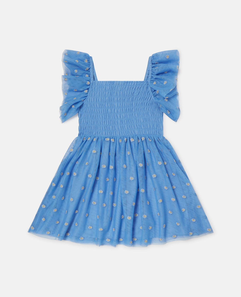 Floral-Embroidered Tulle Dress