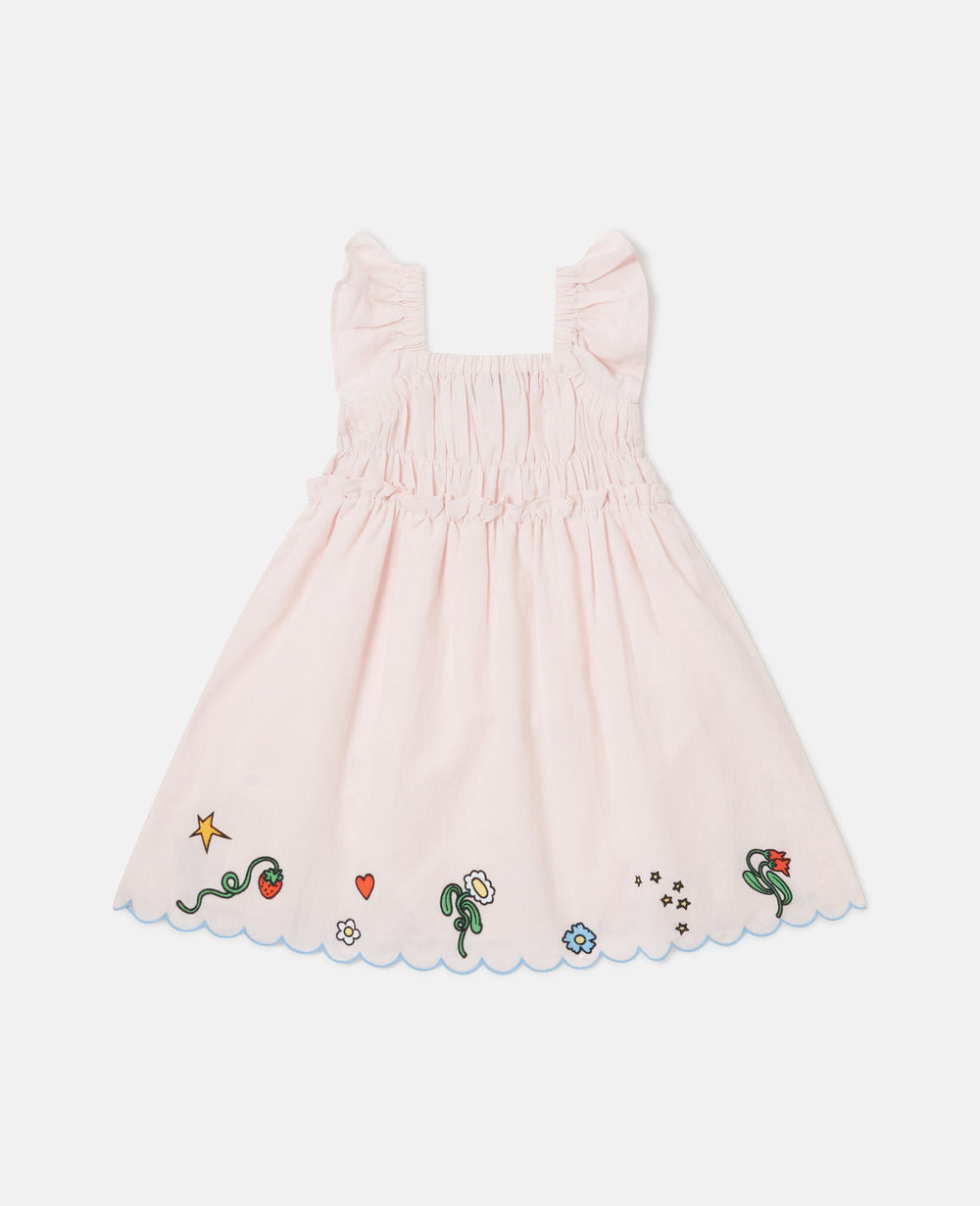 Floral Embroidered Linen-Blend Dress