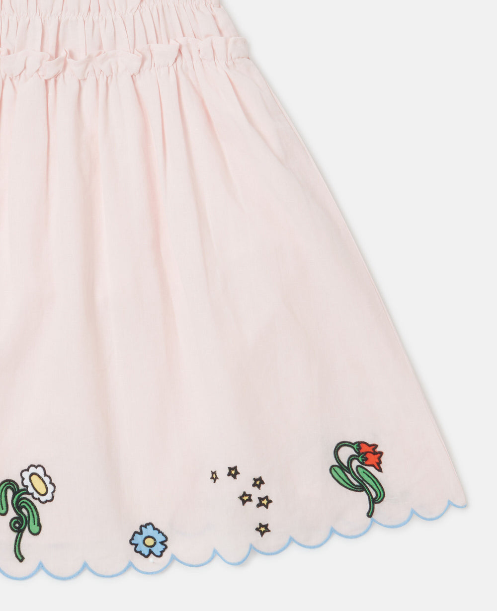 Floral Embroidered Linen-Blend Dress