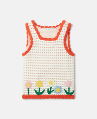 Floral Appliqué Knitted Tank Top