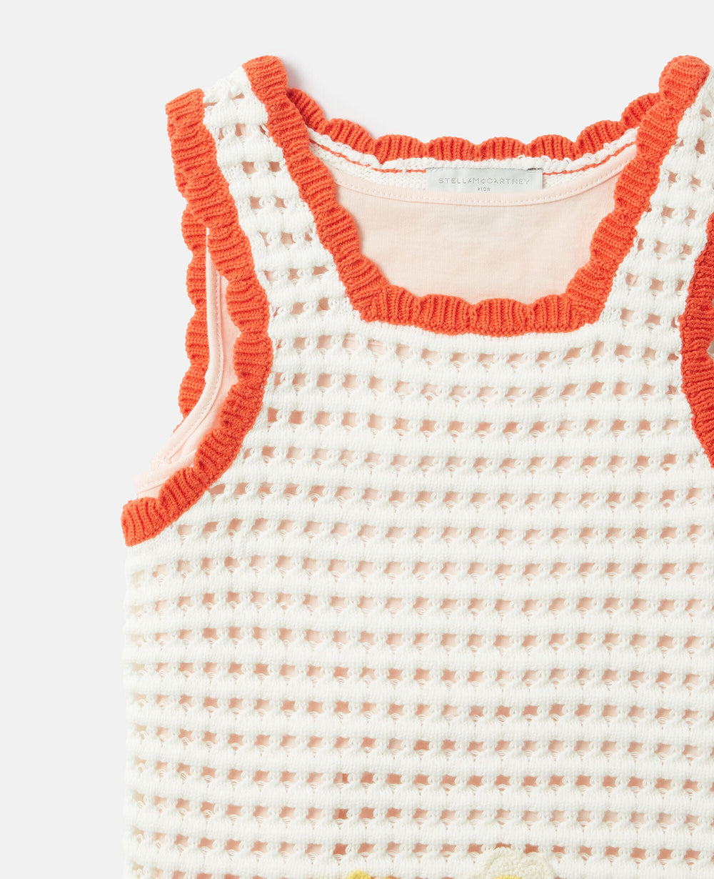 Floral Appliqué Knitted Tank Top