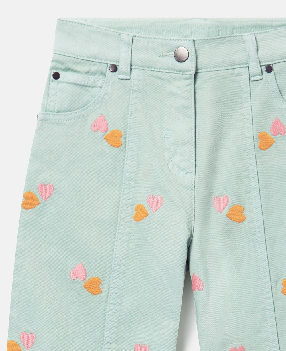 Heart-Embroidered Gabardine Trousers