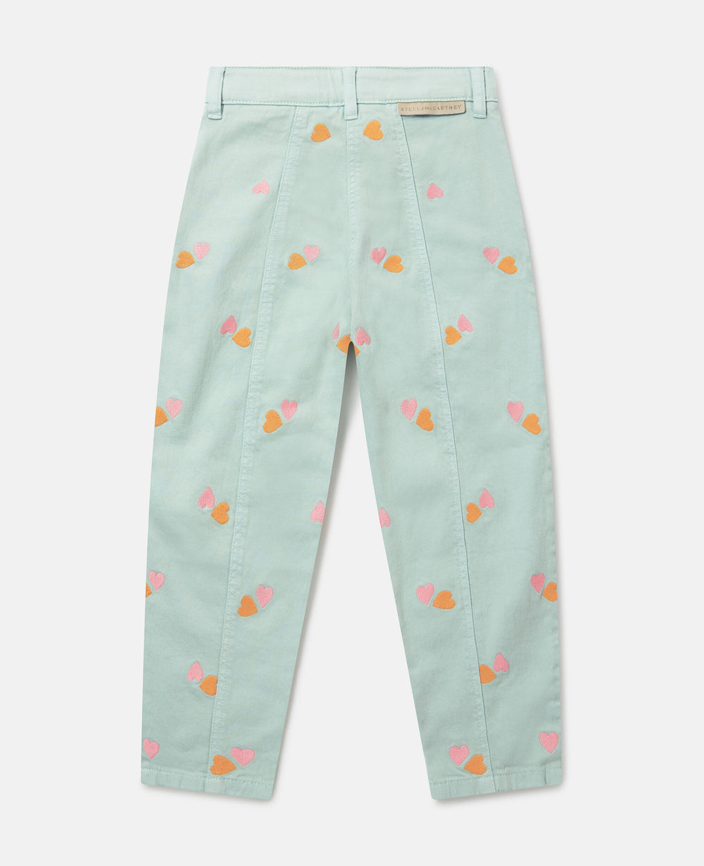 Heart-Embroidered Gabardine Trousers