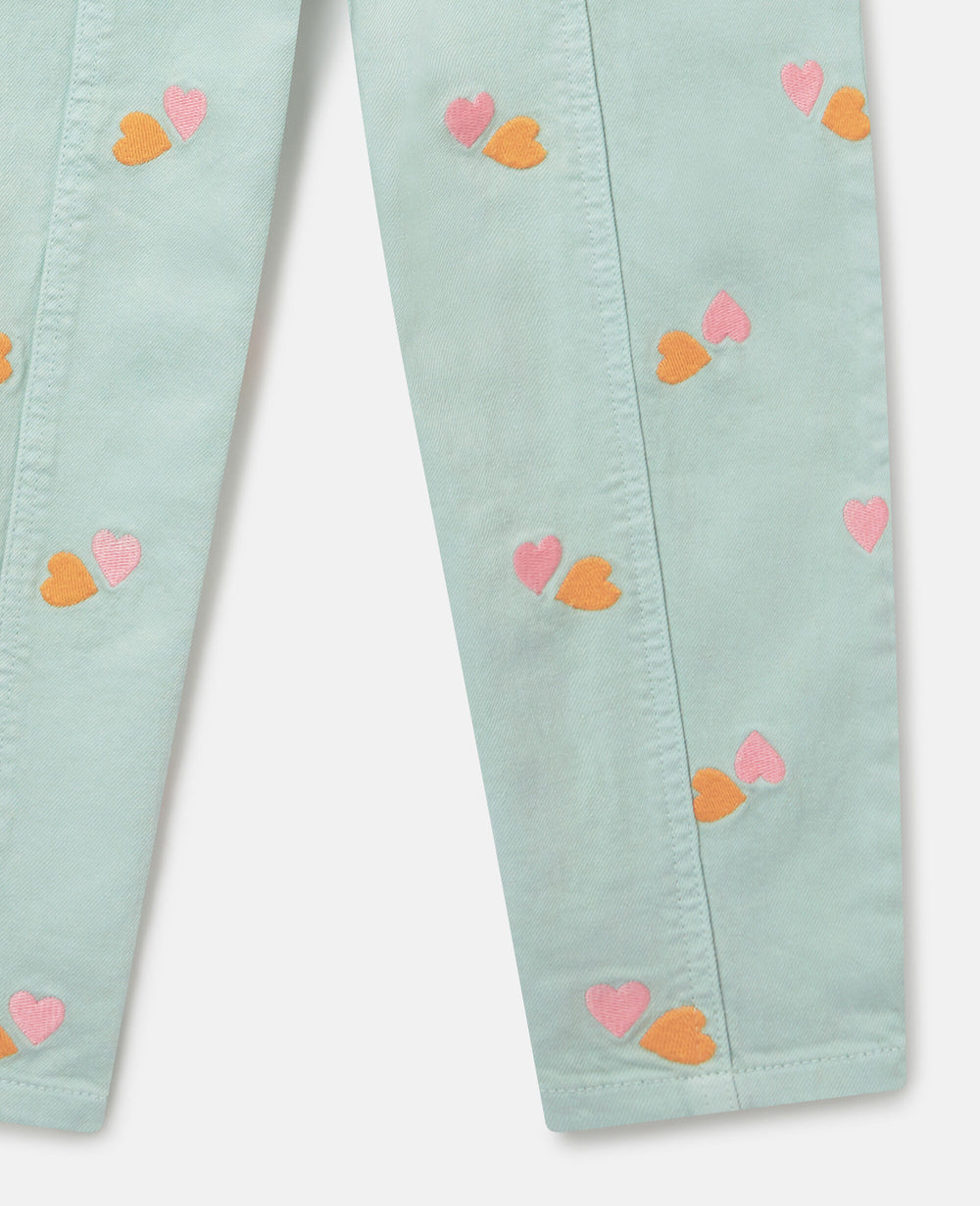 Heart-Embroidered Gabardine Trousers