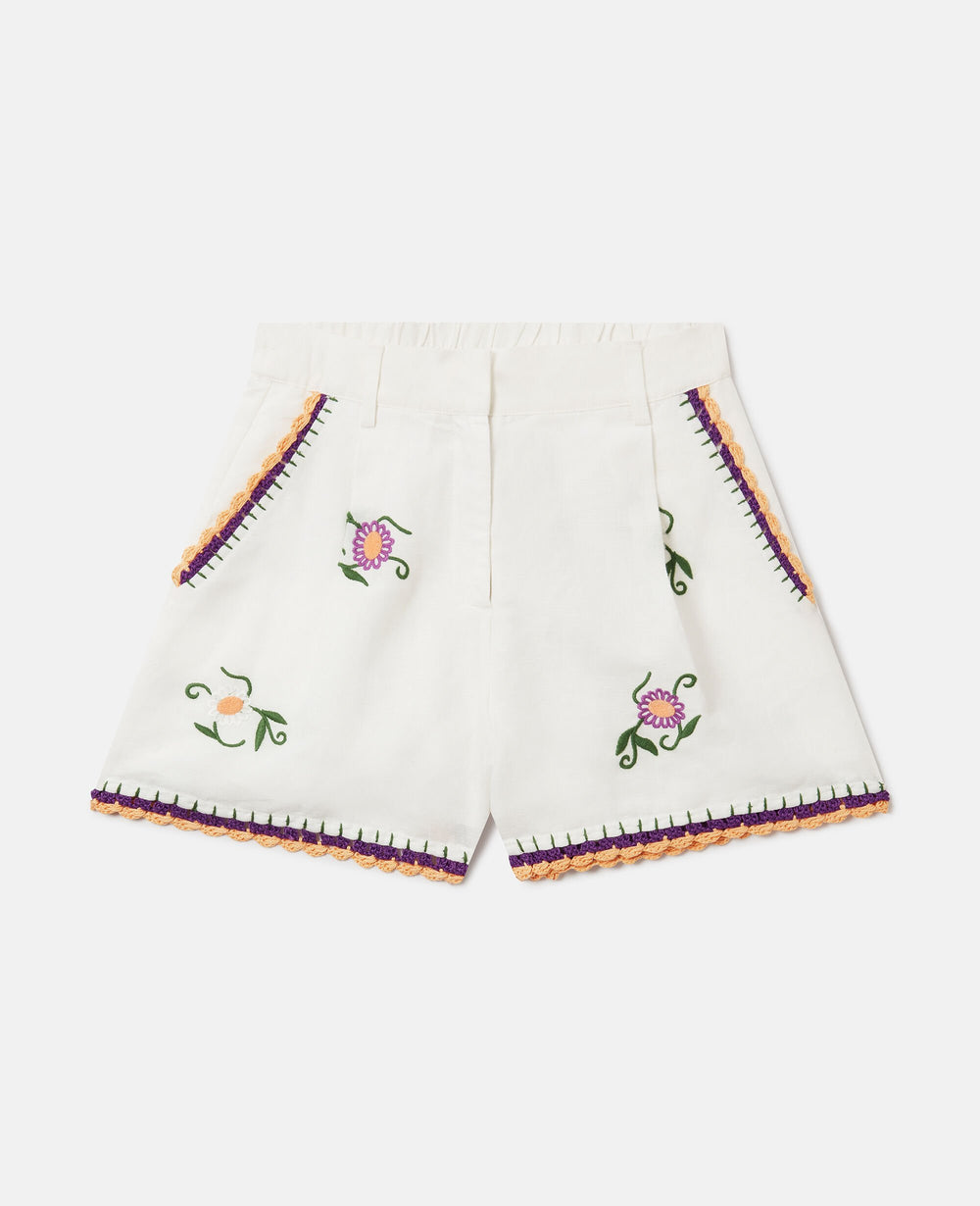 Embroidered Linen-Blend Shorts