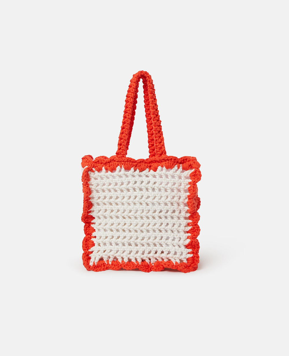 Floral Appliqué Crochet Tote Bag