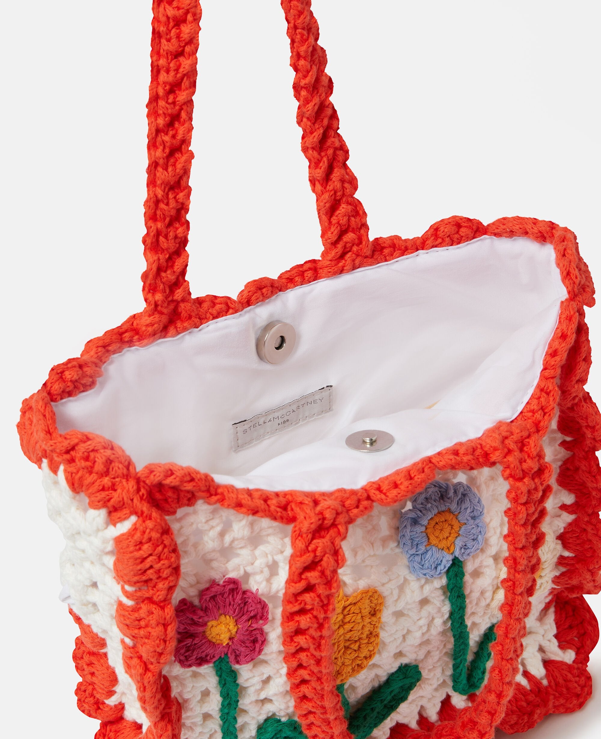 Floral Appliqué Crochet Tote Bag