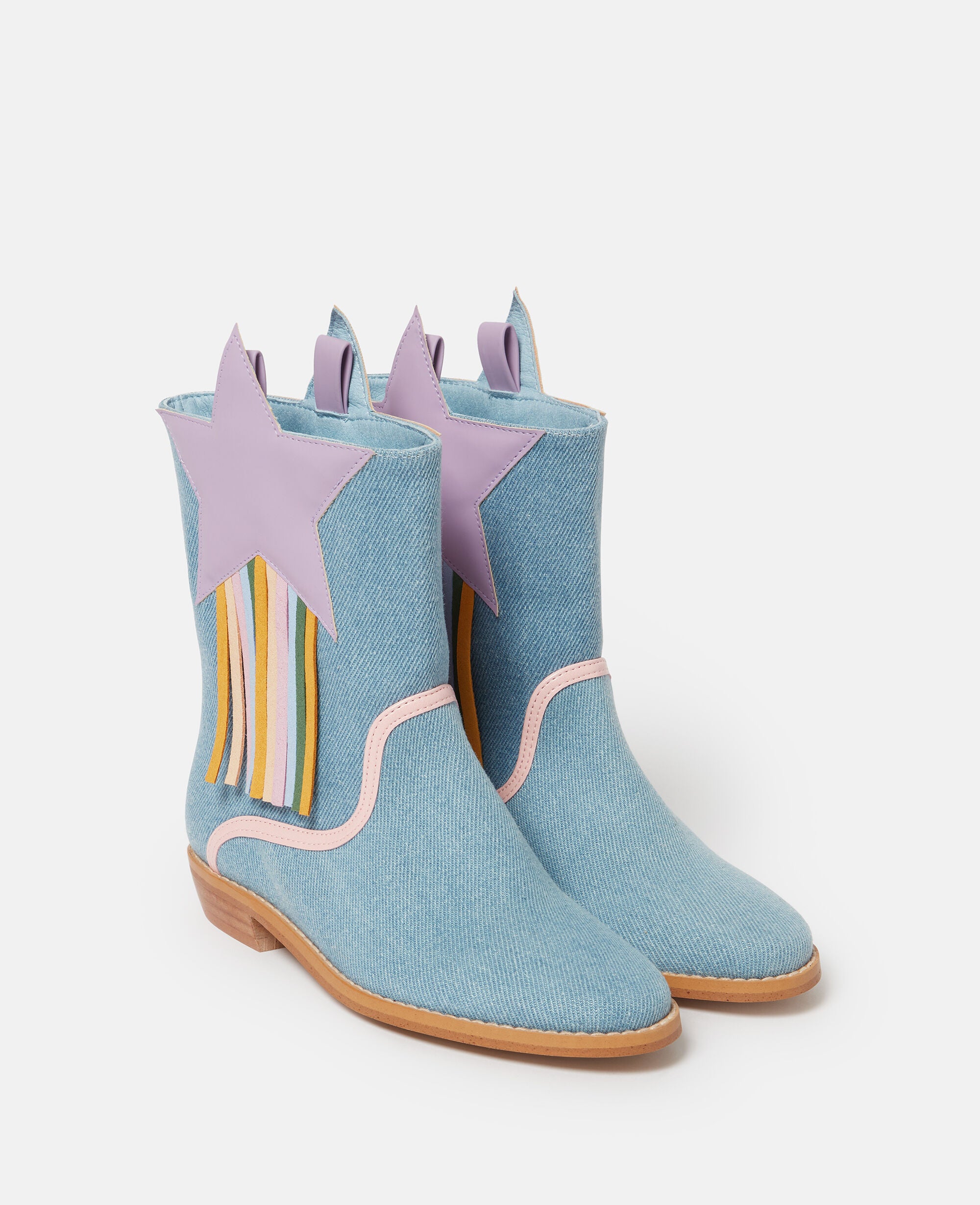 Star Detail Denim Western Boots