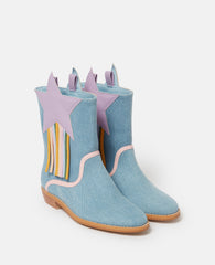 Star Detail Denim Western Boots