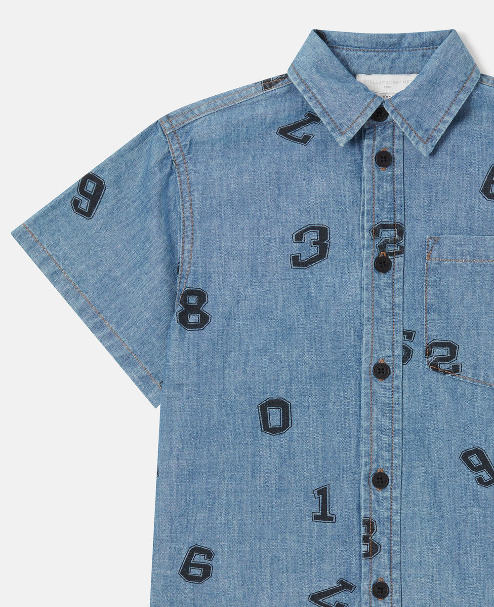 Numbers Print Denim Shirt