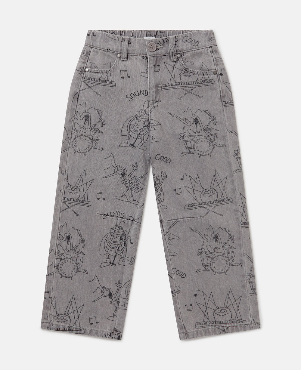 Bug Band Print Denim Jeans