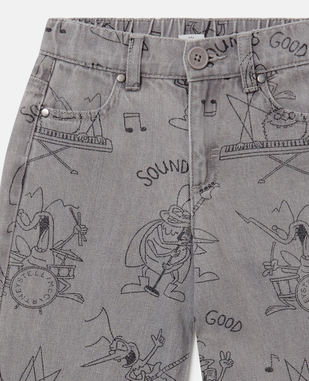 Bug Band Print Denim Jeans