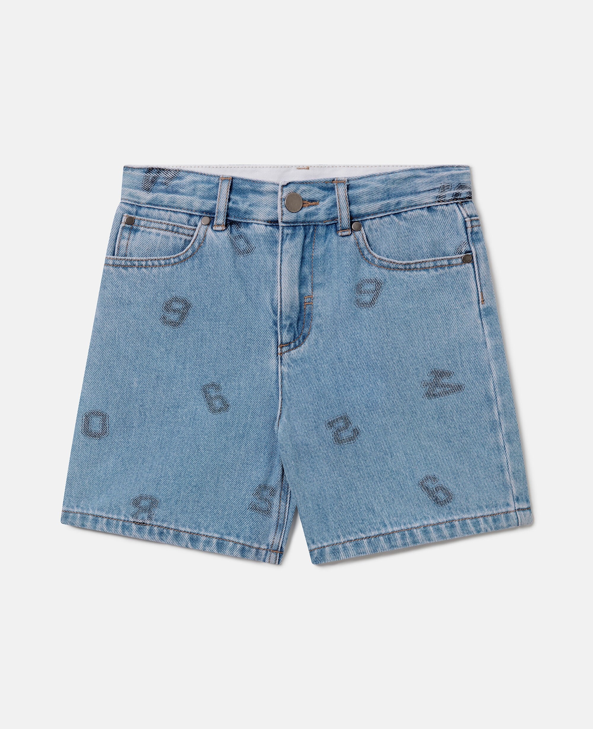 Numbers Print Denim Shorts