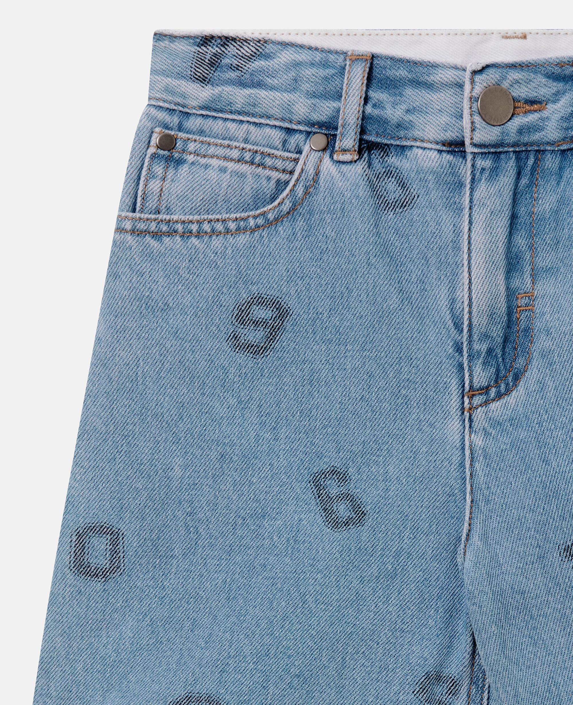 Numbers Print Denim Shorts