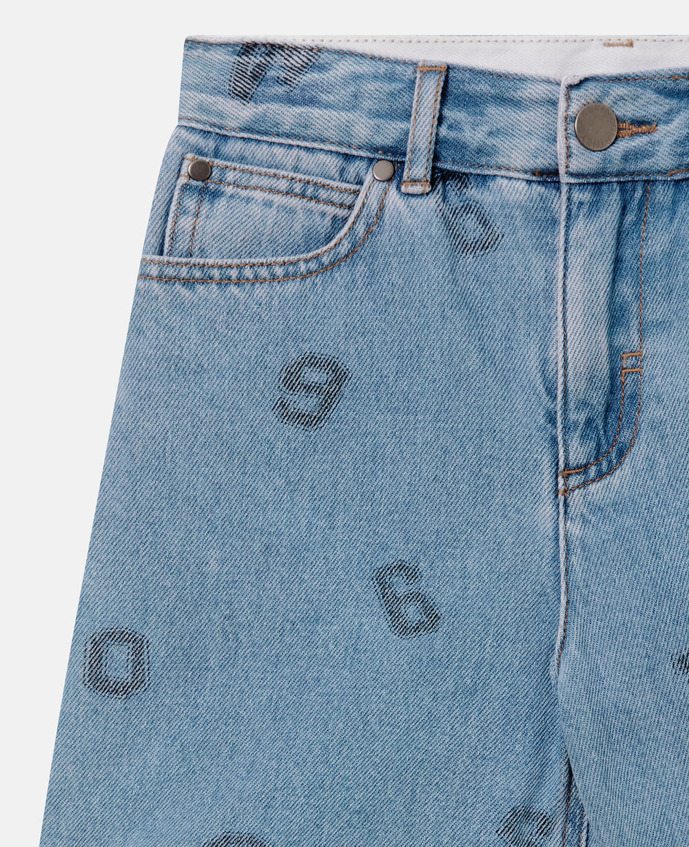 Numbers Print Denim Shorts