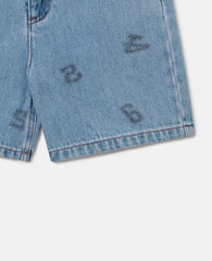 Numbers Print Denim Shorts