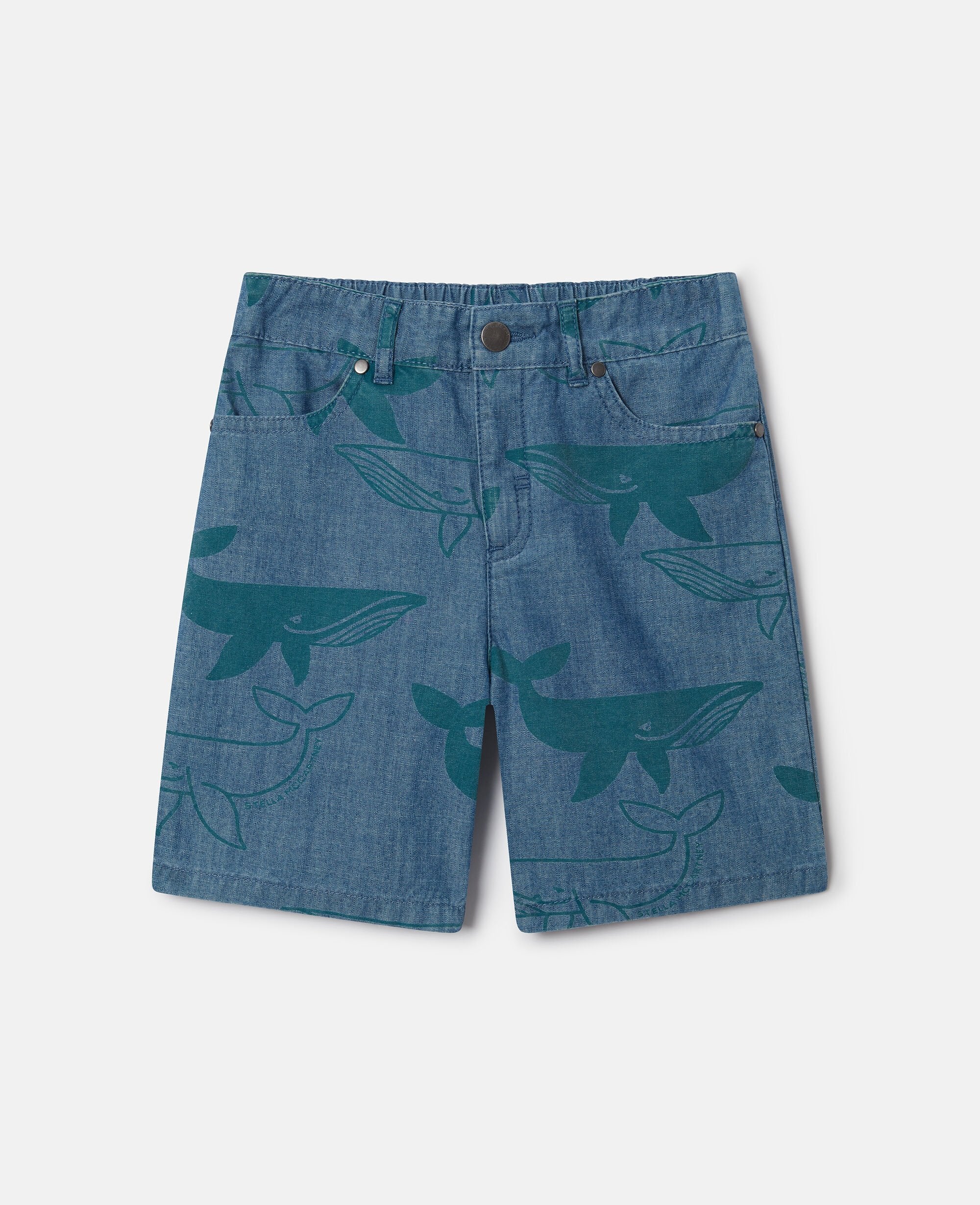 Whale Print Denim Shorts