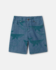 Whale Print Denim Shorts