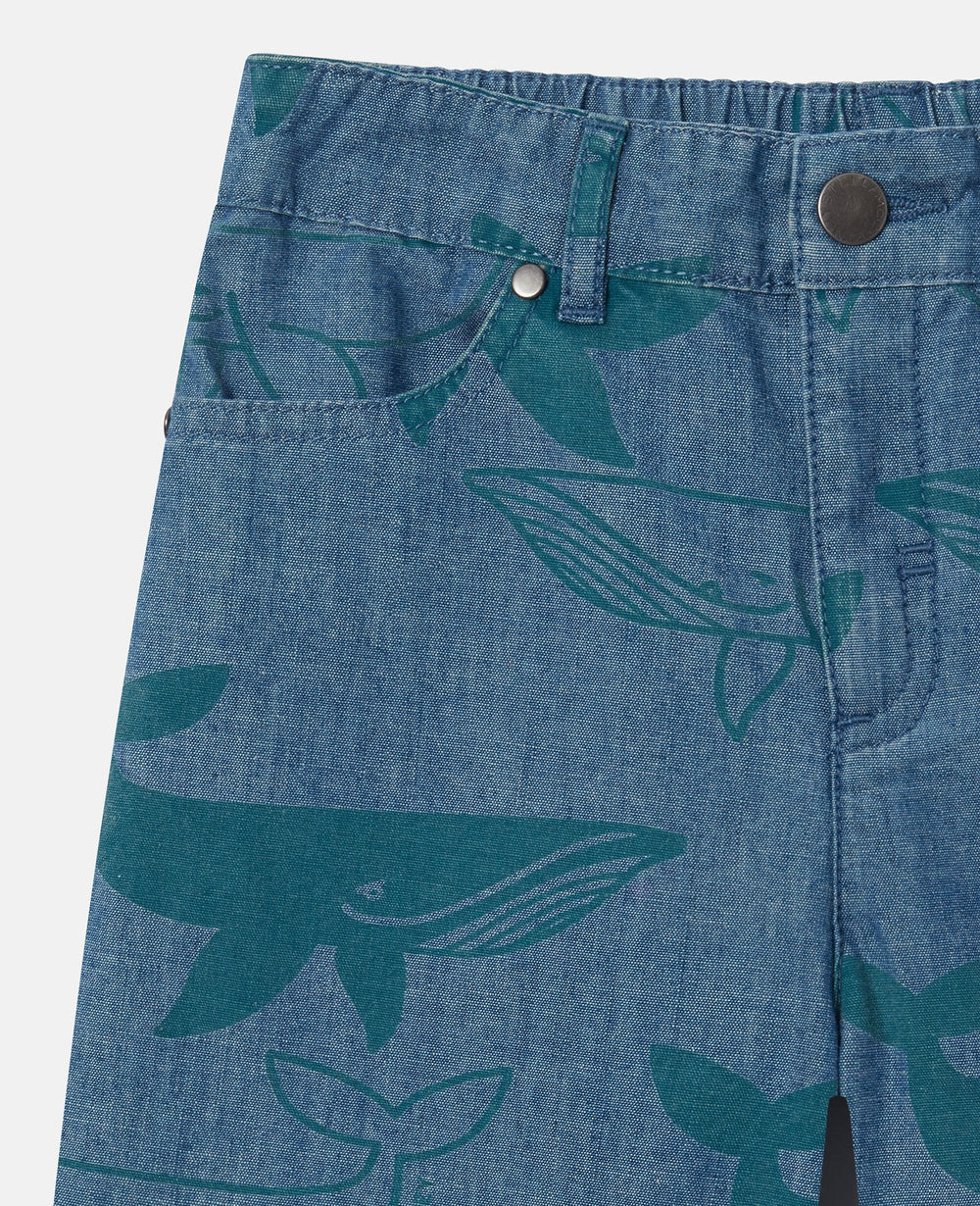 Whale Print Denim Shorts