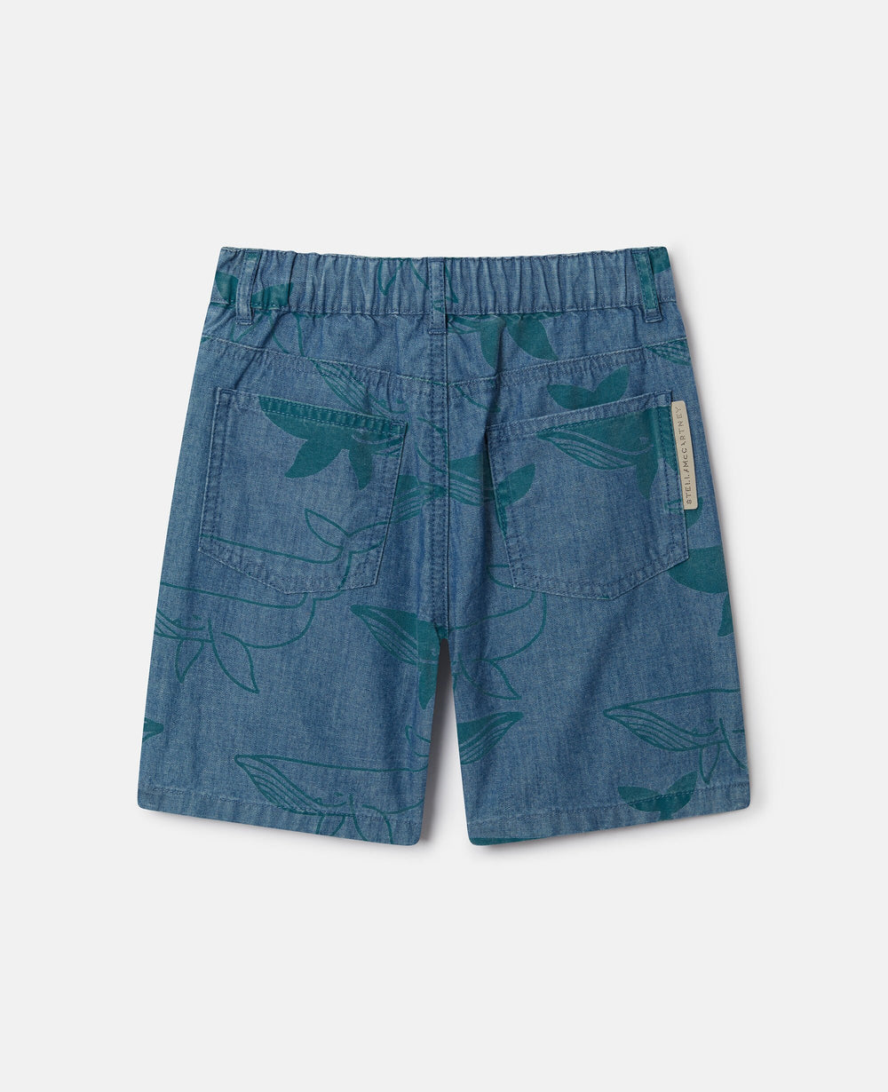 Whale Print Denim Shorts