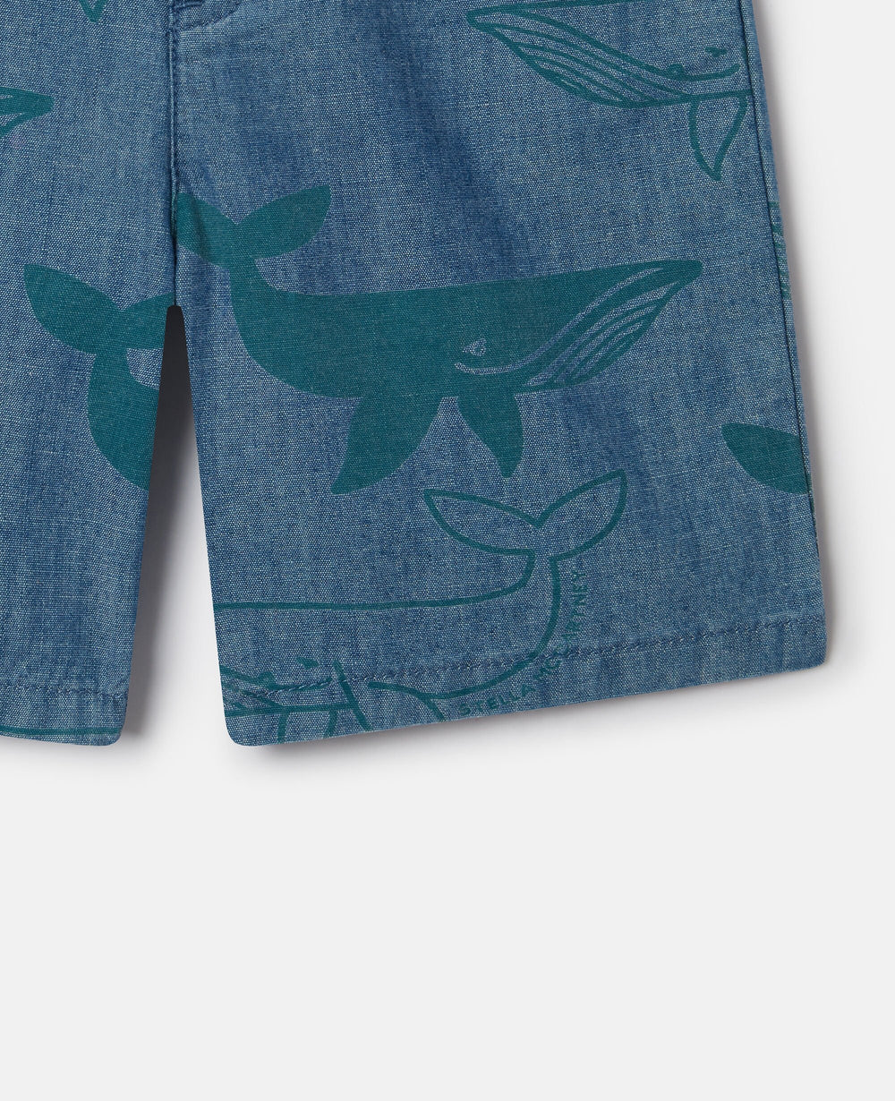 Whale Print Denim Shorts