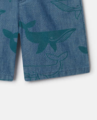 Whale Print Denim Shorts