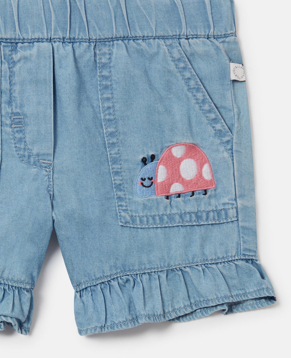 Ladybird-Embroidered Denim Shorts