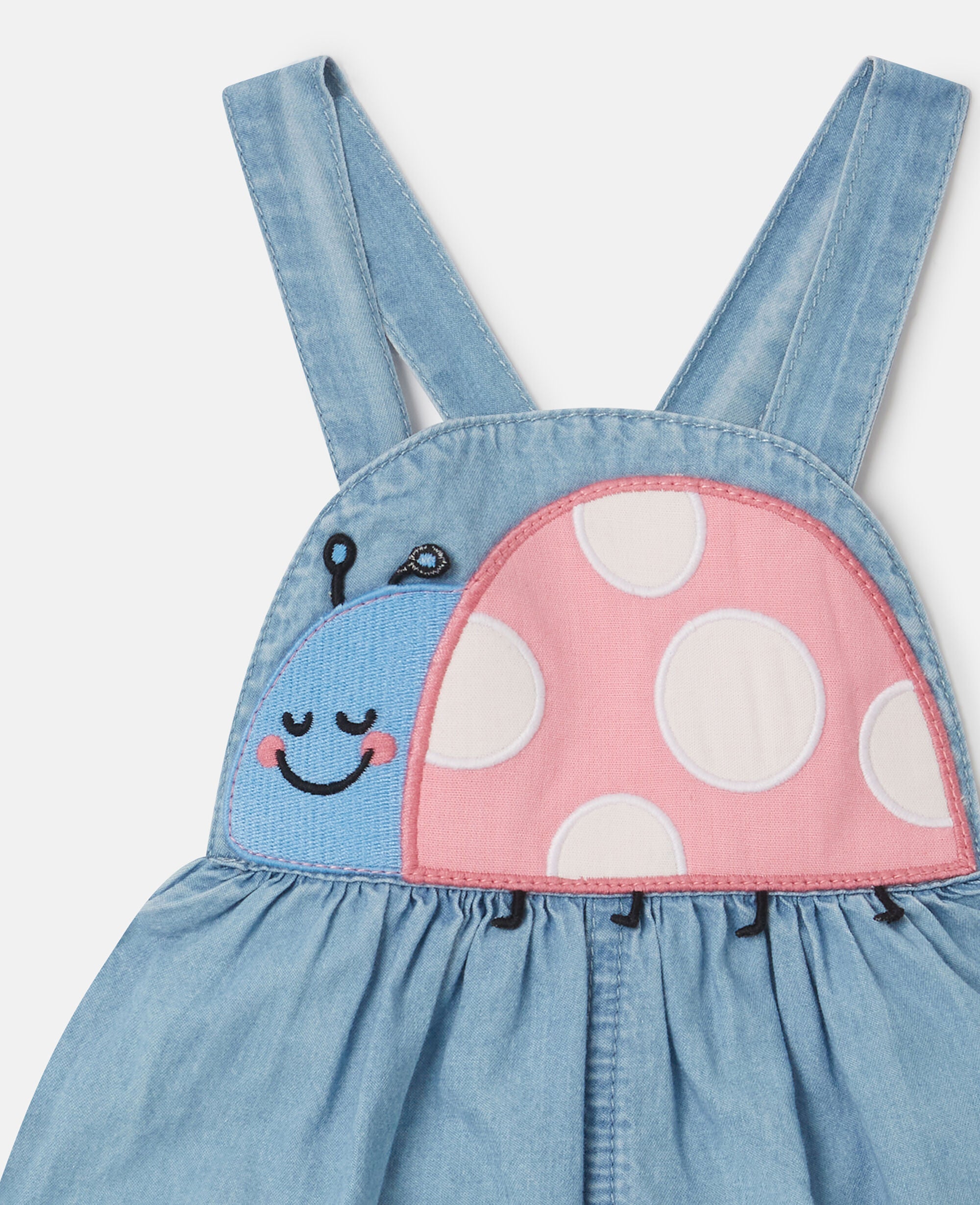 Ladybird-Embroidered Denim Romper