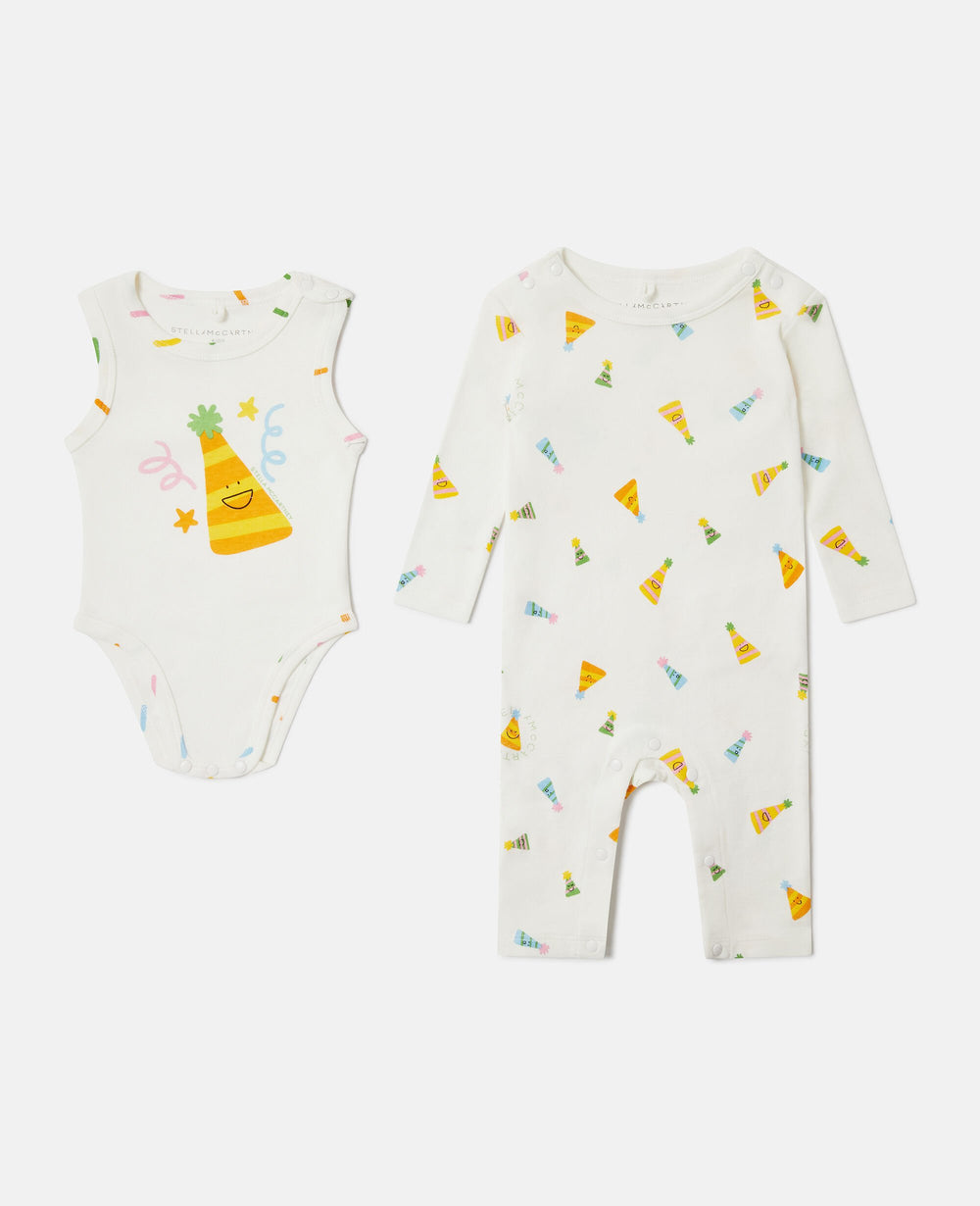 Party Hat Print Romper And All-In-One Set