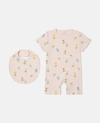 Floral Print Bib And Romper Set