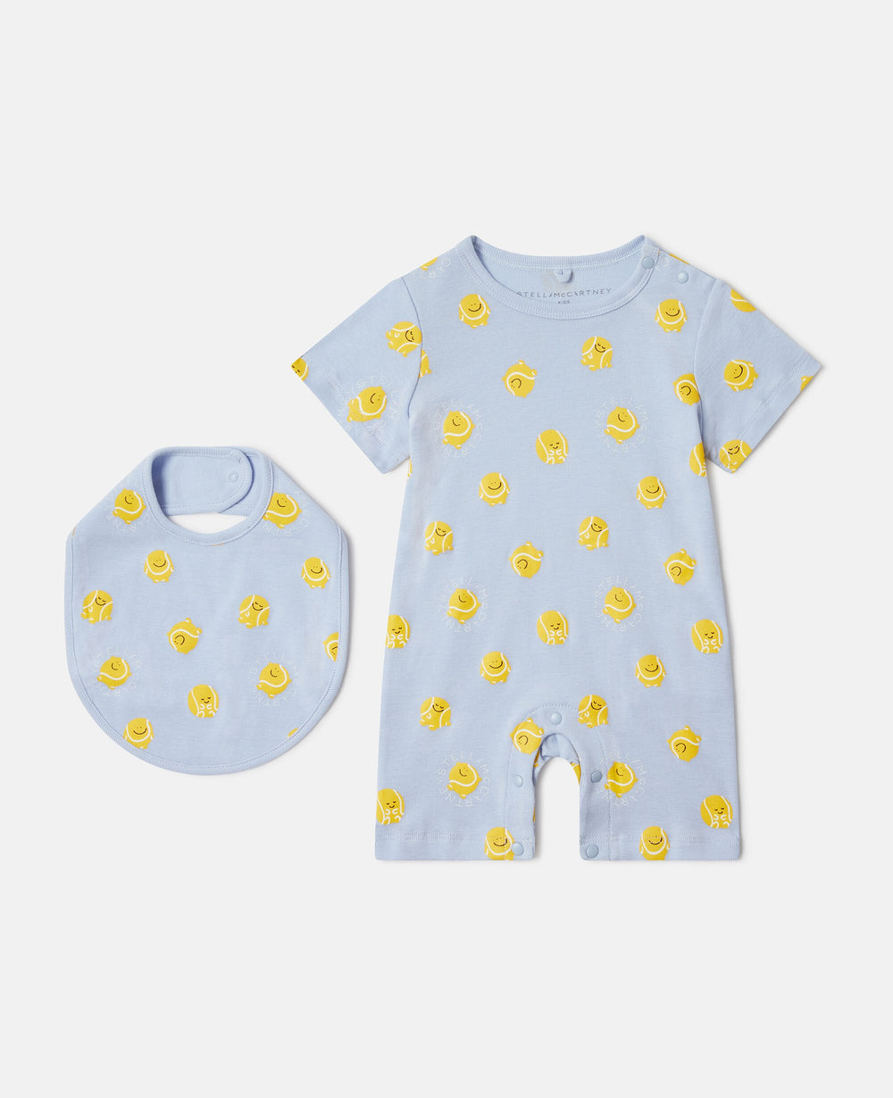 Tennis Ball Print Bib And Romper Set