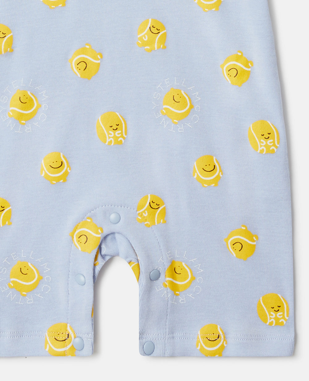 Tennis Ball Print Bib And Romper Set