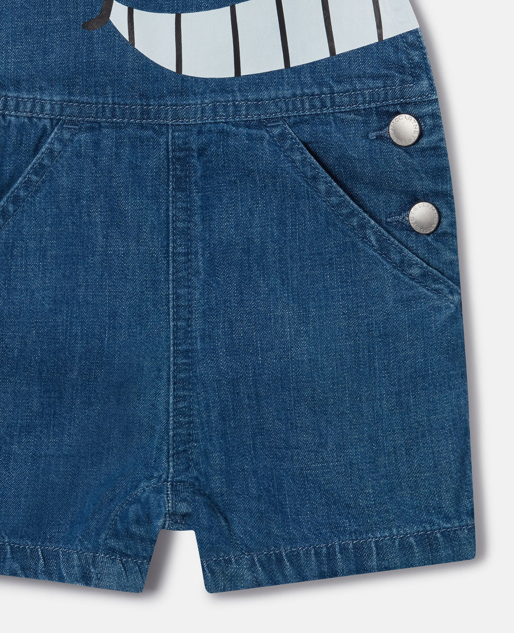 Whale Motif Denim Overalls