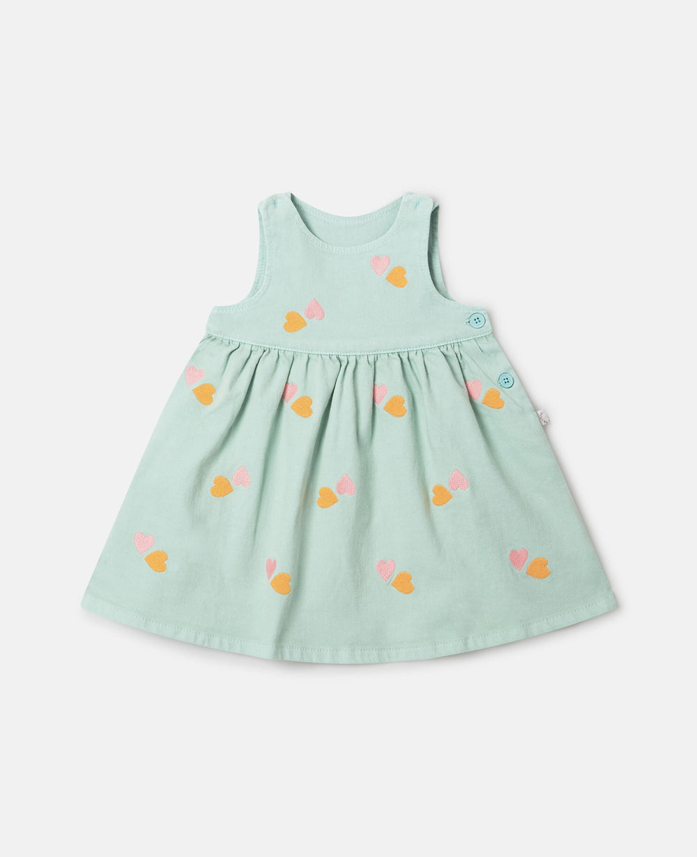 Heart-Embroidered Gabardine Dress