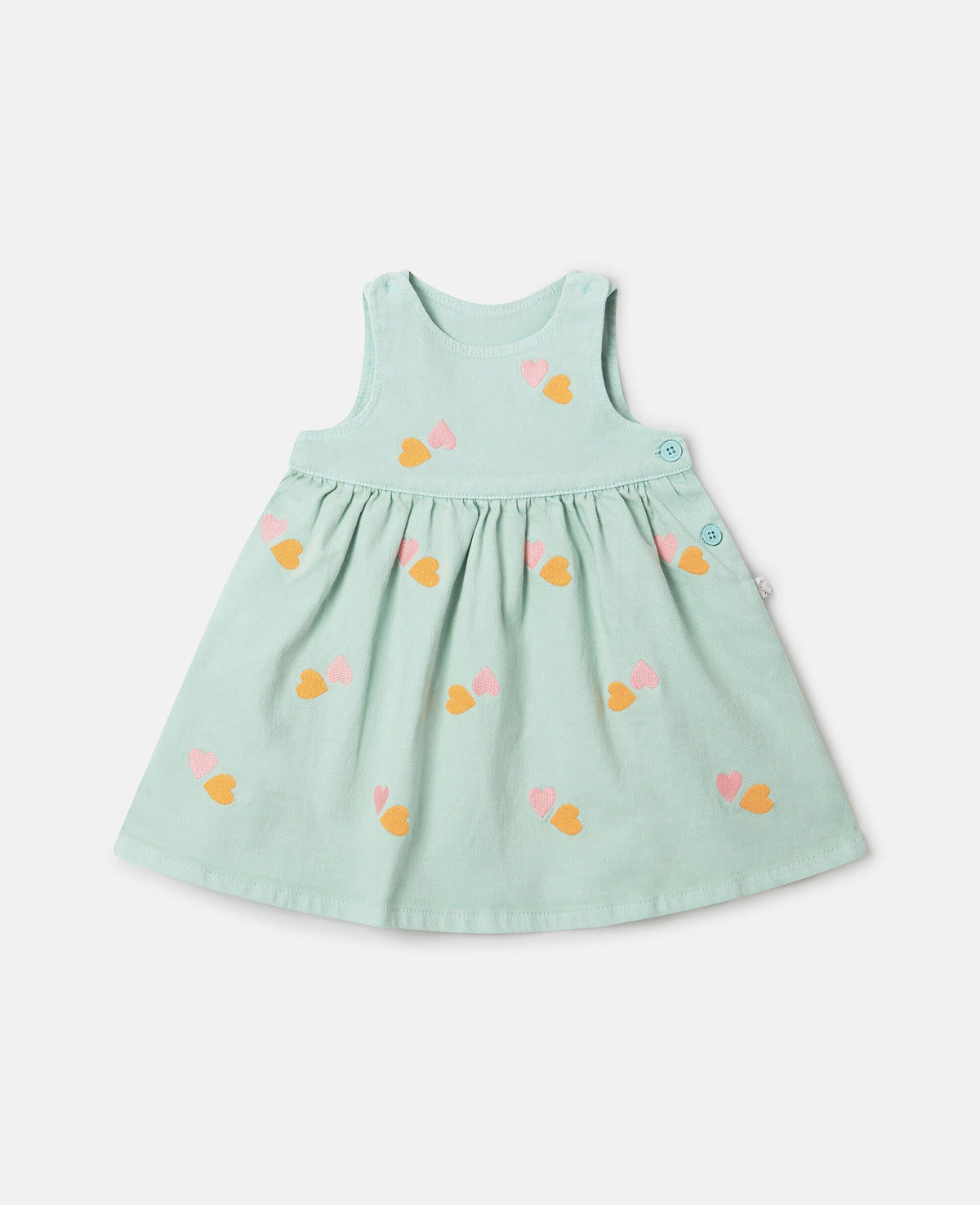 Heart-Embroidered Gabardine Dress