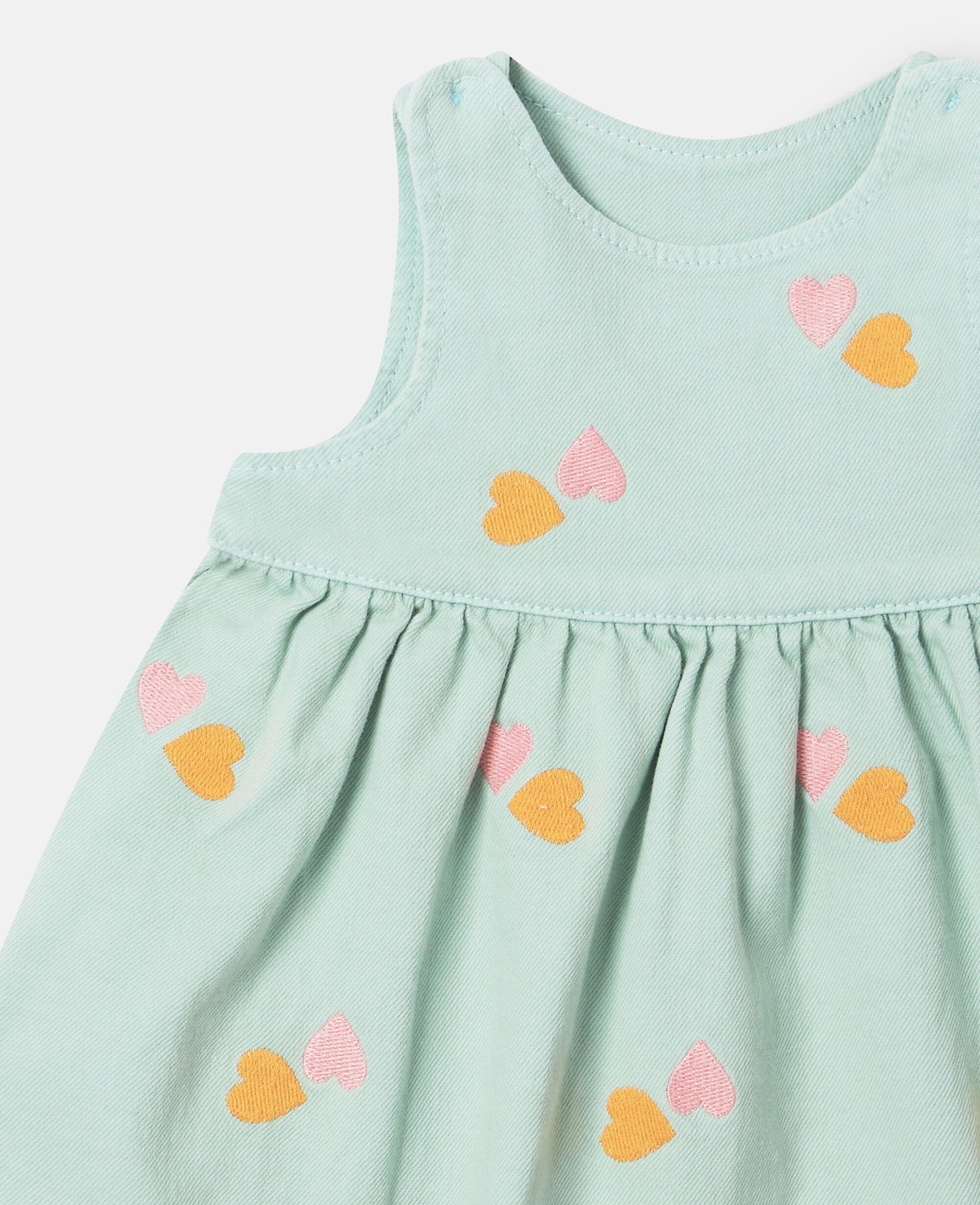 Heart-Embroidered Gabardine Dress